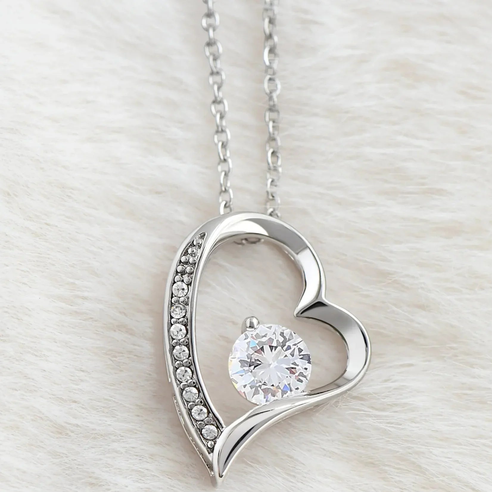 Sterling Silver Heart Necklace with Crystal Center – Elegant Pendant