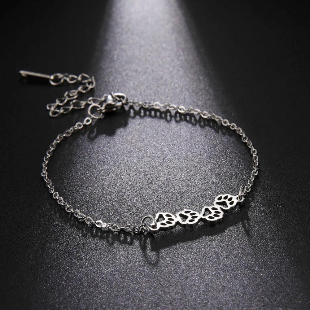Gold Paw Print Chain Bracelet – Dainty Pet Lover Jewelry