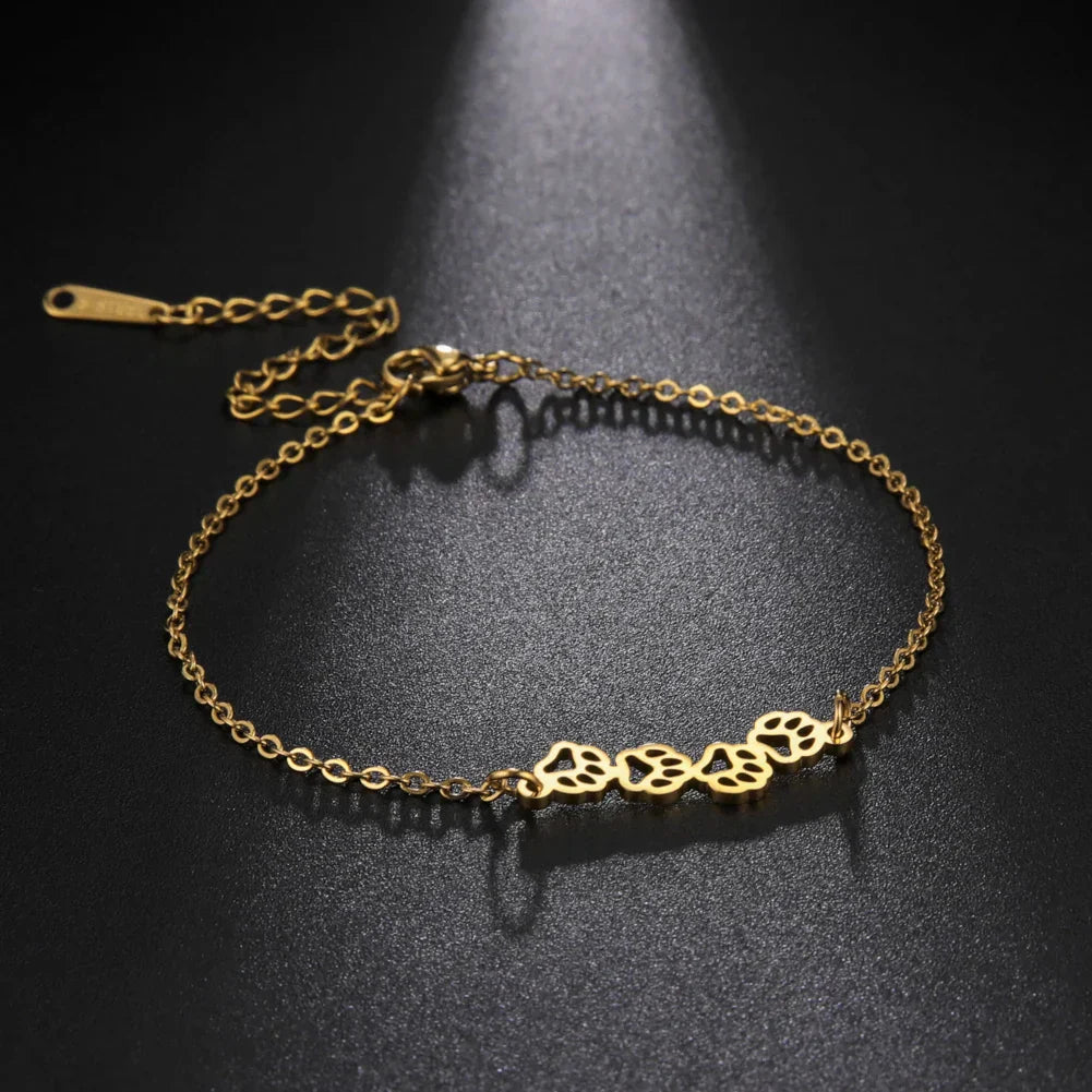 Gold Paw Print Chain Bracelet – Dainty Pet Lover Jewelry