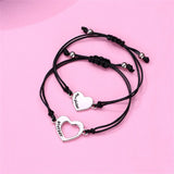 Mother & Daughter Matching Heart Charm Bracelets – Adjustable Black Cord