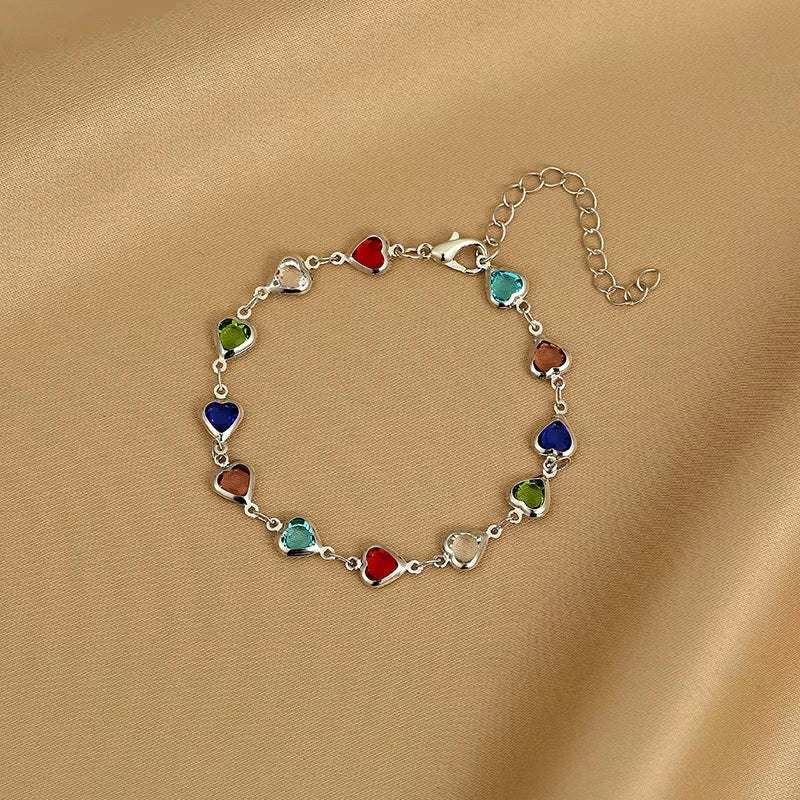 Multicolor Heart Charm Bracelet