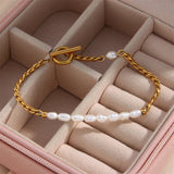 Gold & Pearl Chain Bracelet – Elegant Mixed-Media Jewelry