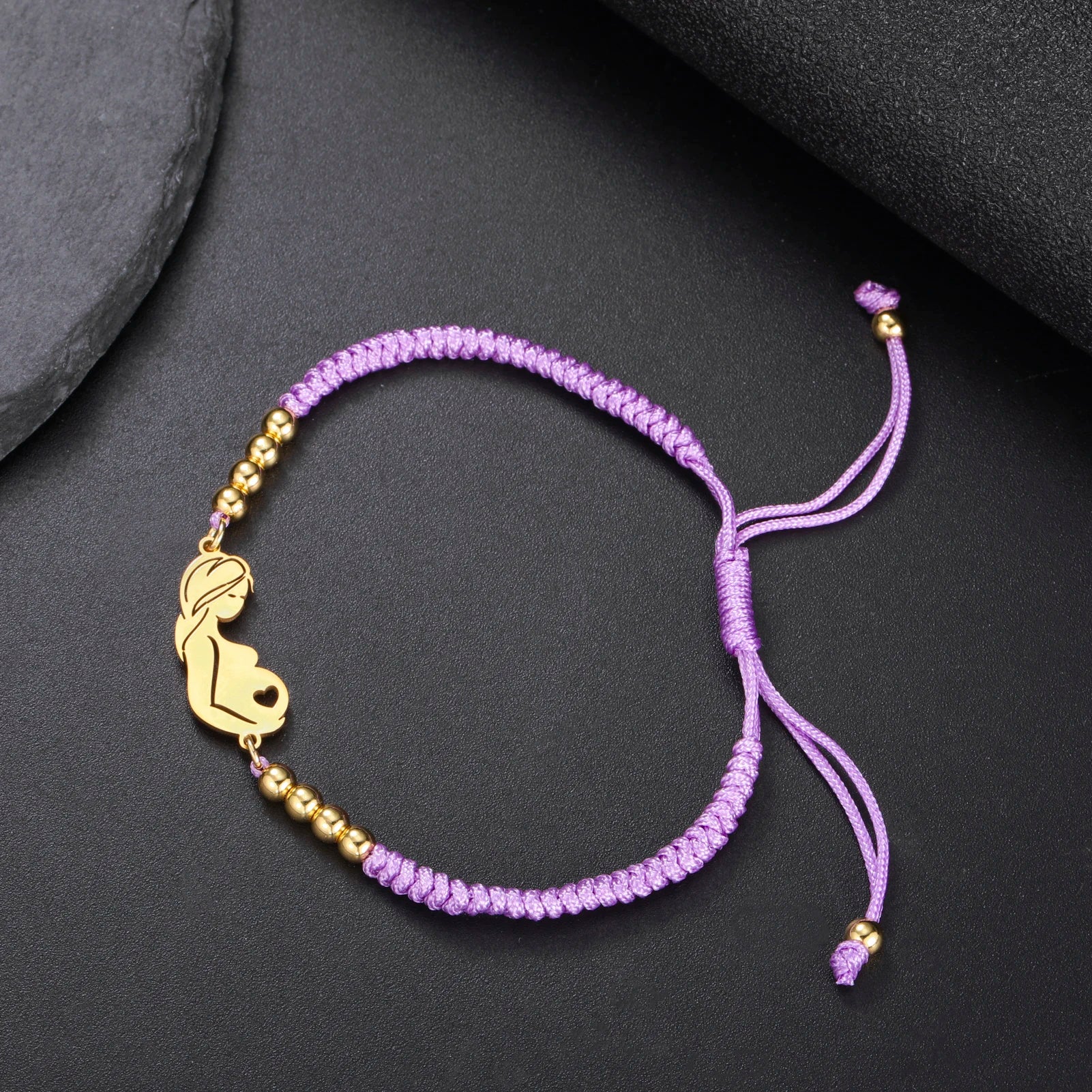 Gold Mother & Child Silhouette Bracelet – Adjustable Black Cord