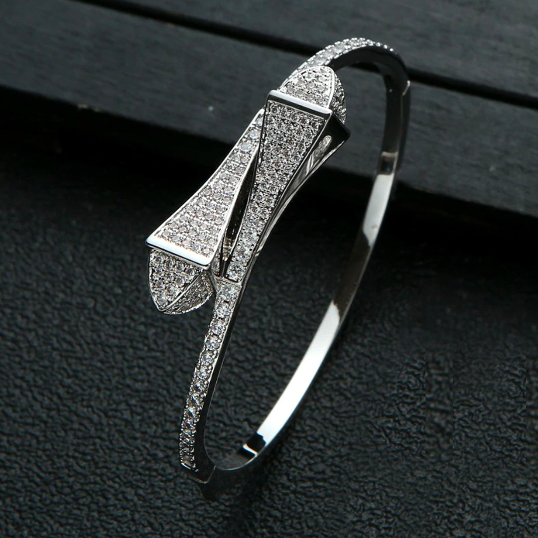 Sculpted Gold Nail-Inspired Pavé Bangle