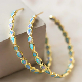 Opal-Inspired Gold Hoop Earrings with Iridescent Inlay