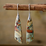 Natural Stone Mosaic Drop Earrings with Sterling Silver Hooks
