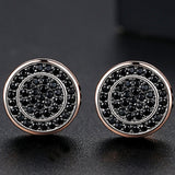 Textured Black Crystal Stud Earrings with Vintage Circle Design