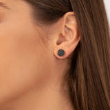 Textured Black Crystal Stud Earrings with Vintage Circle Design
