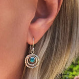 Hammered Circle Earrings with Turquoise Stone Center