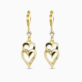 Double Heart Drop Earrings with Crystal Accents