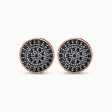 Textured Black Crystal Stud Earrings with Vintage Circle Design