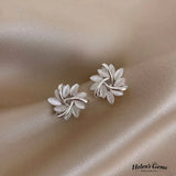 Elegant Leaf-Inspired Pearl White Stud Earrings
