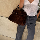 Suede Top Handle Bag with Soft Structure – Understated Elegance