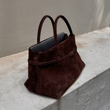 Suede Top Handle Bag with Soft Structure – Understated Elegance