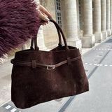 Suede Top Handle Bag with Soft Structure – Understated Elegance