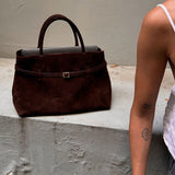 Suede Top Handle Bag with Soft Structure – Understated Elegance