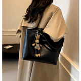 Chic Leather Tote Bag with Playful Charm – Elegance Meets Fun