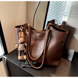Chic Leather Tote Bag with Playful Charm – Elegance Meets Fun