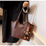 Chic Leather Tote Bag with Playful Charm – Elegance Meets Fun