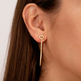 Gold Heart Top Elongated Hoop Earrings with Crystals
