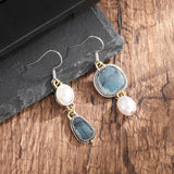 Asymmetrical Pearl and Gemstone Drop Earrings – Handcrafted Elegance