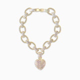 Gold Link Chain Necklace with Pavé Heart Pendant