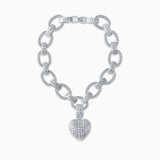 Chunky Silver Heart Pendant Link Necklace