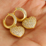 Pavé Heart Charm Hoop Earrings