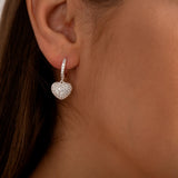 Silver Pavé Heart Charm Hoop Earrings