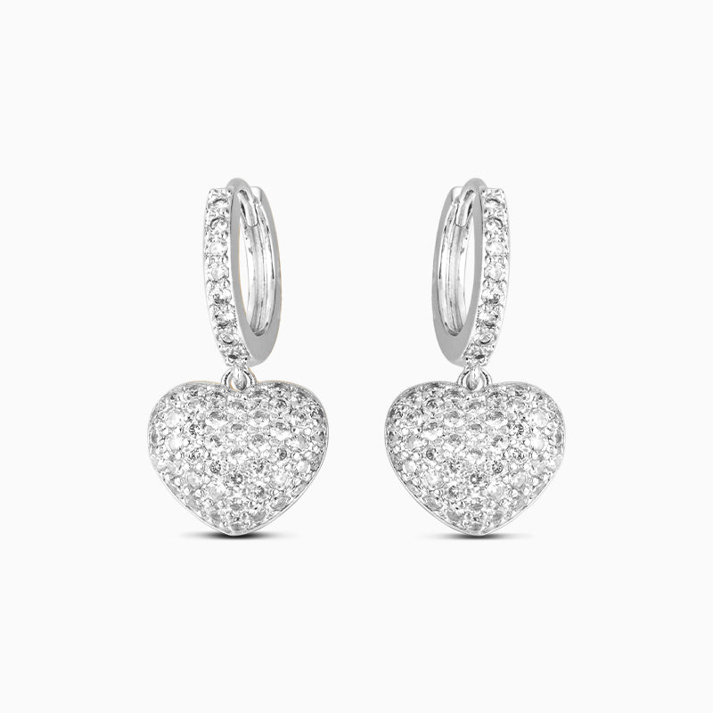 Gold Pavé Heart Drop Hoop Earrings