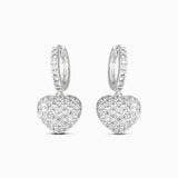 Silver Pavé Heart Charm Hoop Earrings