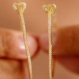 Gold Heart Top Elongated Hoop Earrings with Crystals