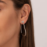 Heart Top Elongated Hoop Earrings with Crystal Pavé