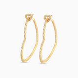 Gold Heart Top Elongated Hoop Earrings with Crystals