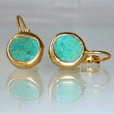 Raw Turquoise Drop Earrings in Gold-Tone Bezel Setting