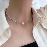 Crystal Choker Necklace with Center Pearl Accent