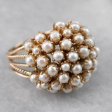 Vintage-Inspired Cluster Pearl Ring with Gold Setting