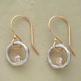 Mixed Metal Circle Drop Earrings with Sparkling CZ Accent