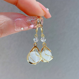 Crystal & Wrapped Moonstone Drop Earrings in Gold Finish