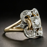 Art Deco Filigree Diamond Ring with Gold Split Shank