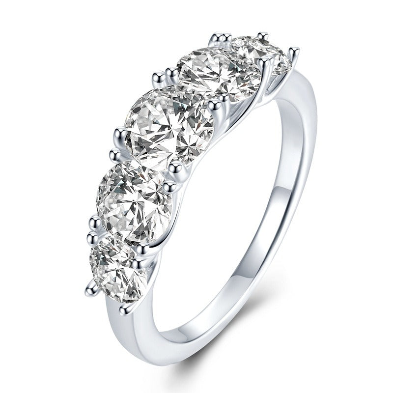 Five-Stone Sparkling Crystal Silver Ring