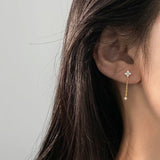 Clover Drop Chain Crystal Earrings