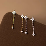 Clover Drop Chain Crystal Earrings