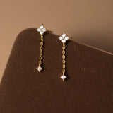 Clover Drop Chain Crystal Earrings