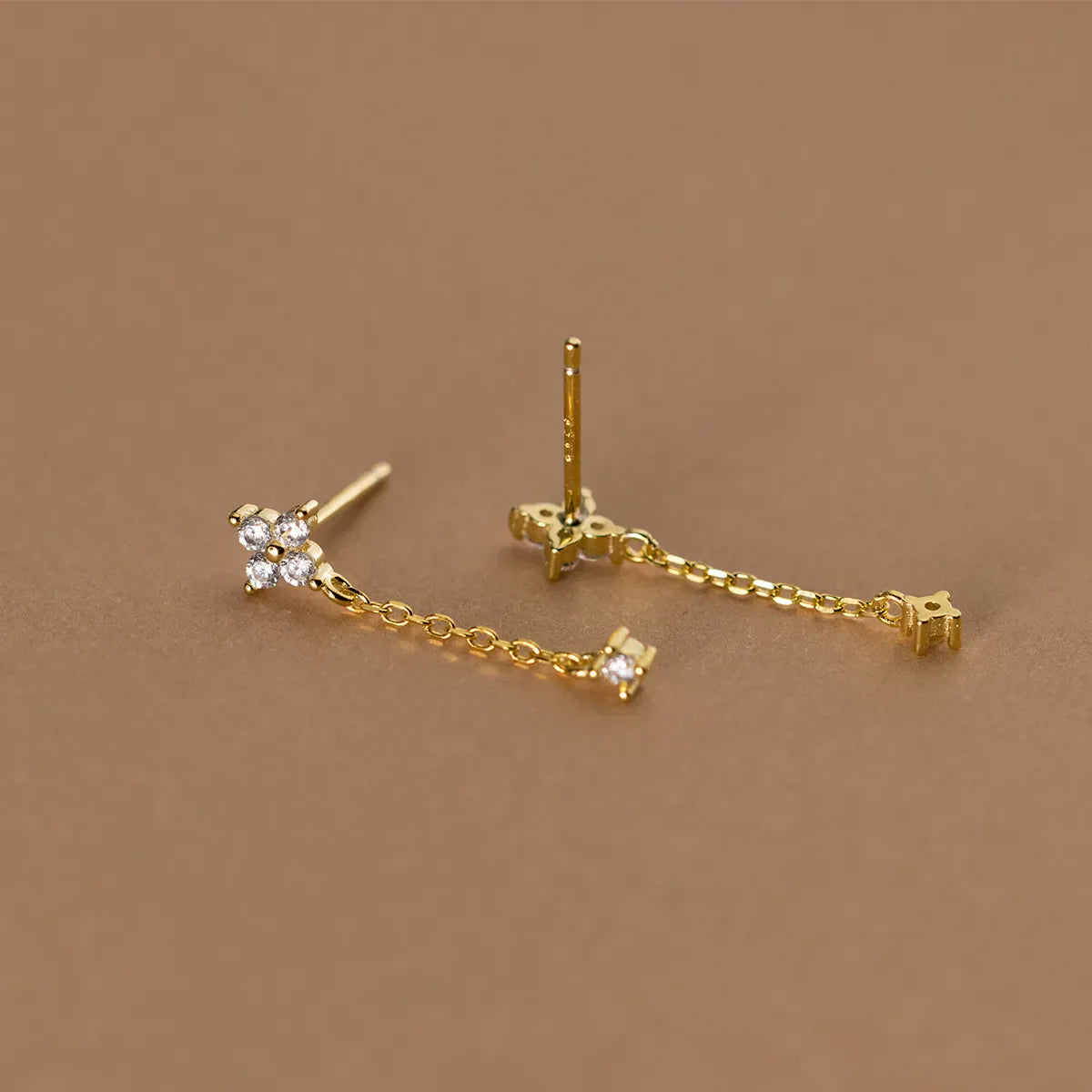 Clover Drop Chain Crystal Earrings