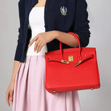 Timeless Structured Leather Satchel – Classic Elegance with Lock Detail