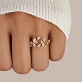 Flora Crystal Leaf Ring