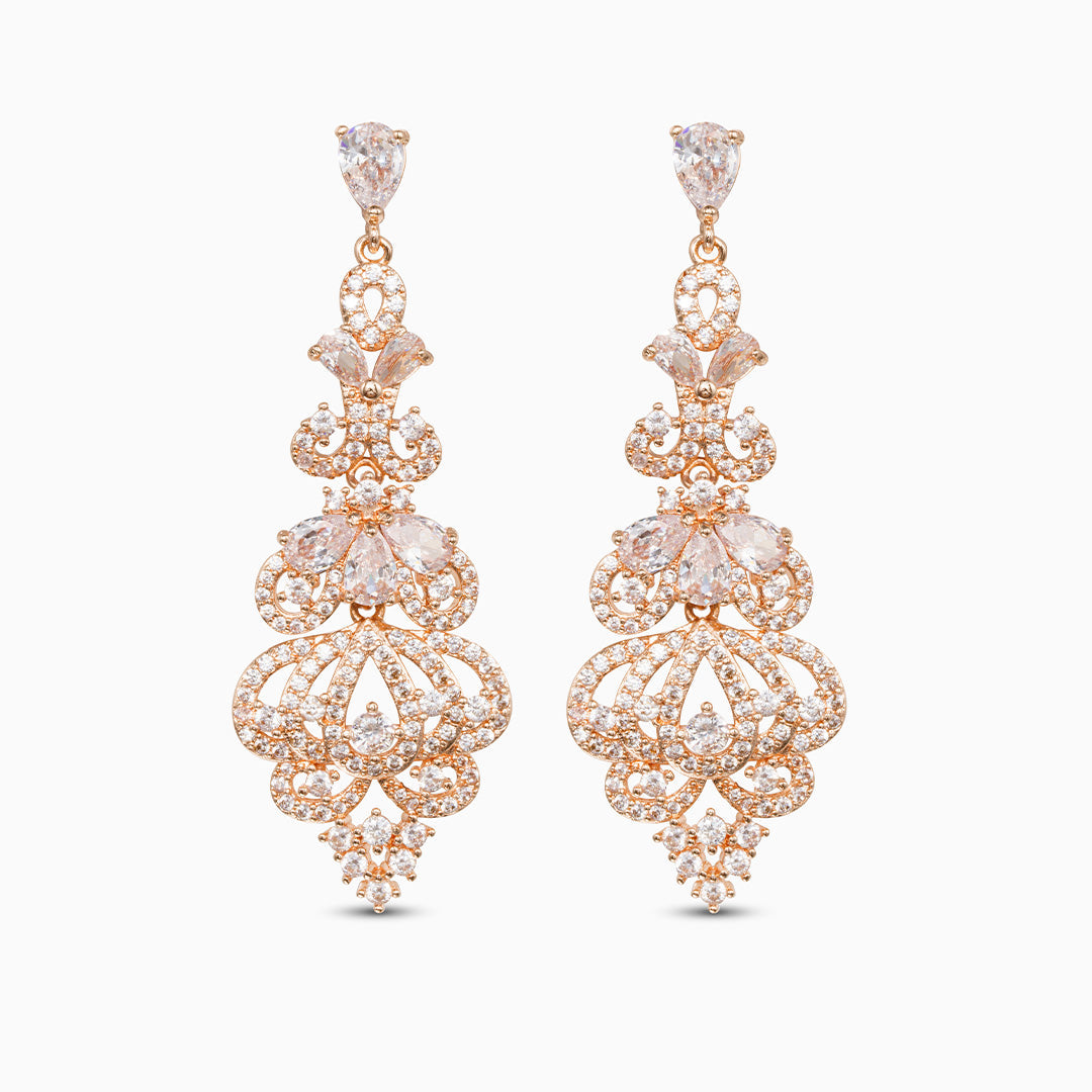 Gold Filigree Crystal Drop Earrings
