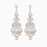 Silver Crystal Chandelier Earrings with Filigree Detail