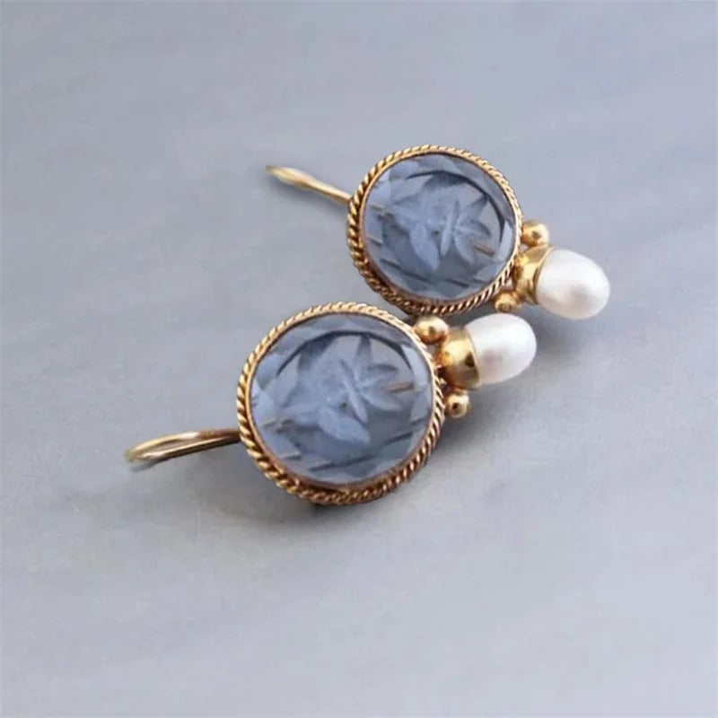 Handcrafted Floral Gemstone Drop Earrings with Pearl Accent